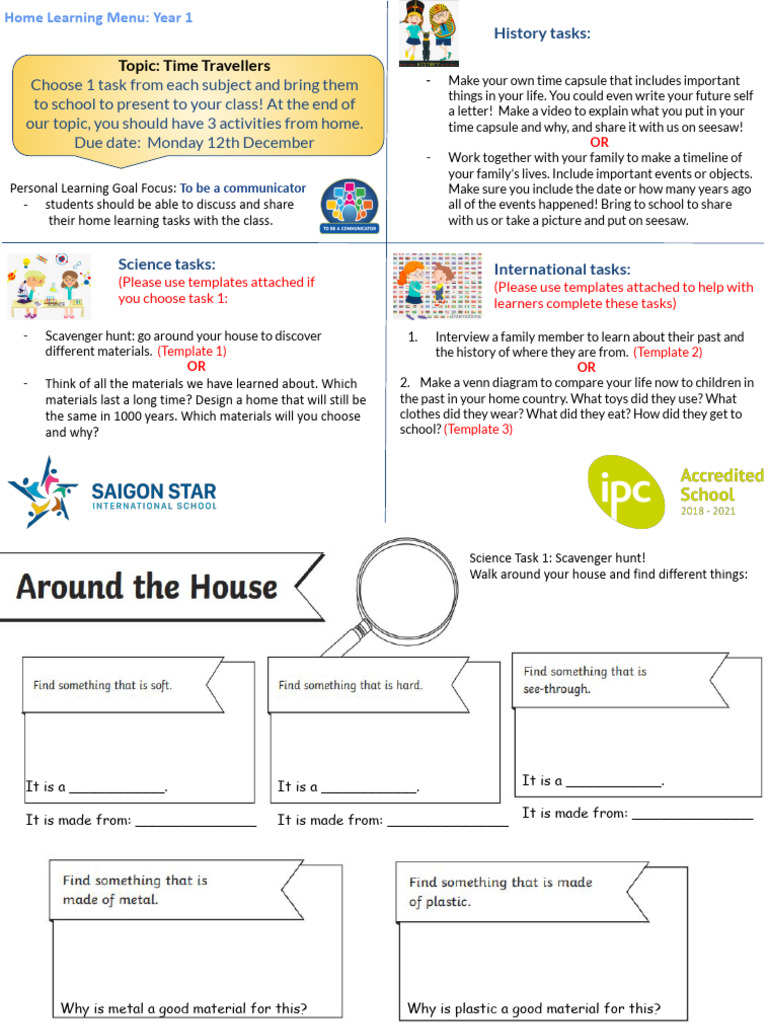 Home Learning Menu- Time Travellers | PDF