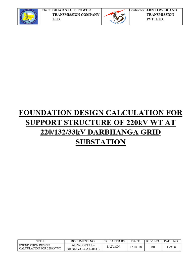 Design Calculation for Foundation of 220kv Wt_17.04.18 | PDF ...