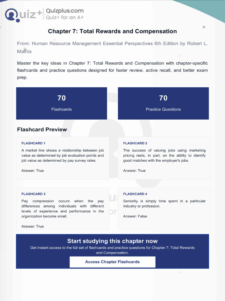 Flashcards for Chapter 7 Total Rewards and Compensation | PDF