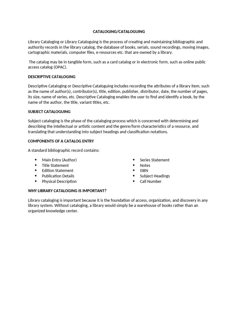 Cataloguing | PDF