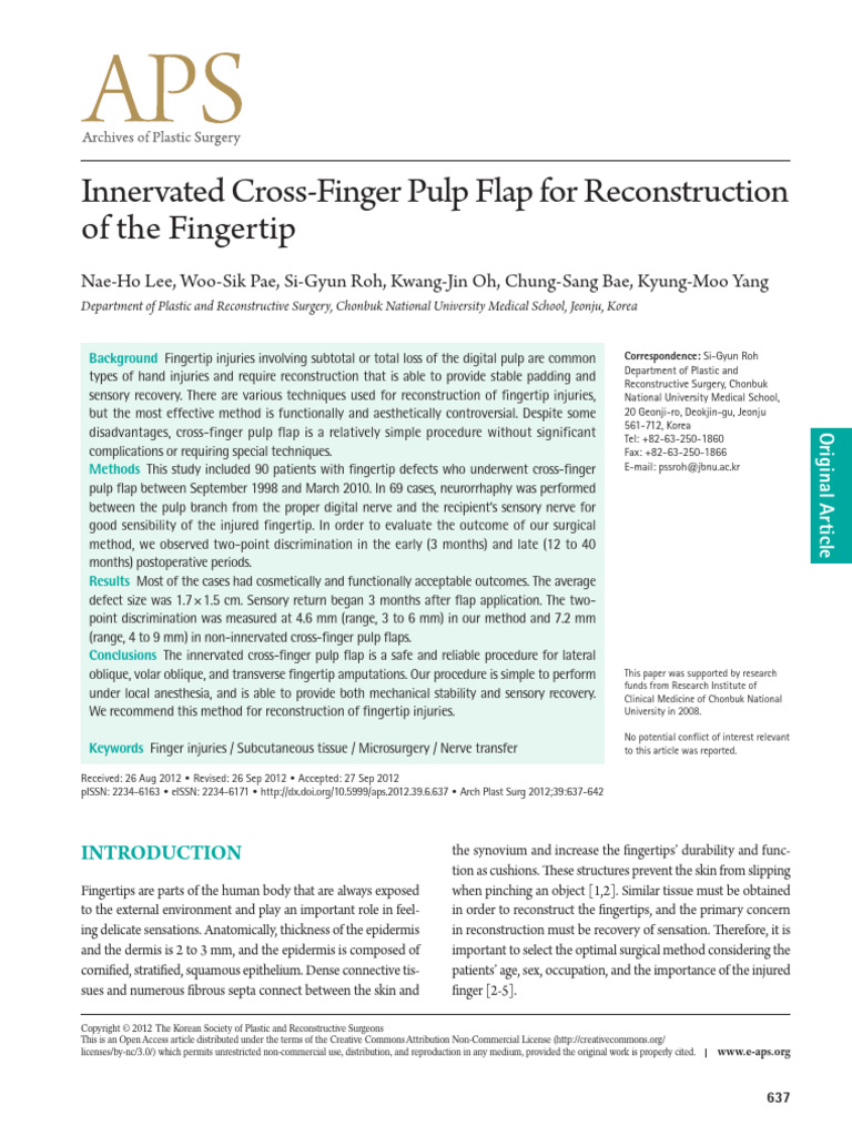 Innervated Cross-Finger Pulp Flap for Reconstructi | PDF | Finger | Surgery