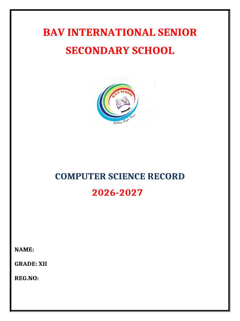 Cs RECORD Front Page | PDF | Computer File | Sql