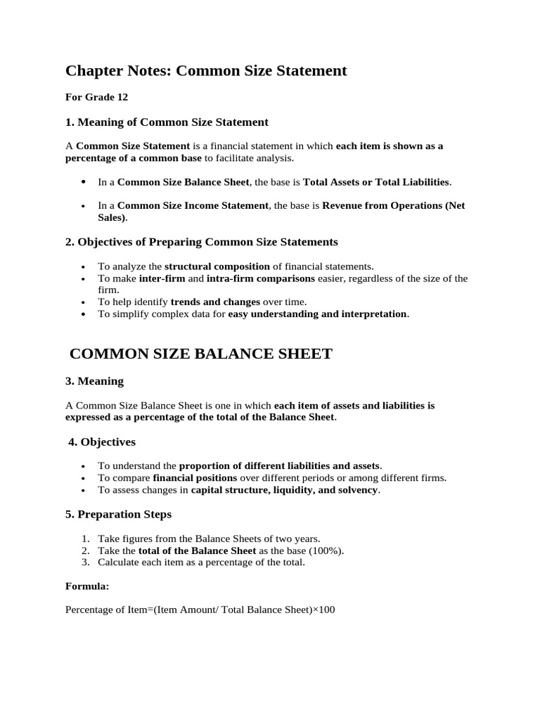 Notes of Common Size St | PDF | Income Statement | Balance Sheet