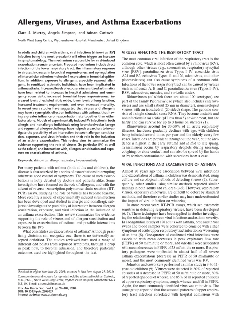 Murray CS. Proc Am Thor Soc 2004 | PDF | Asthma | Allergy