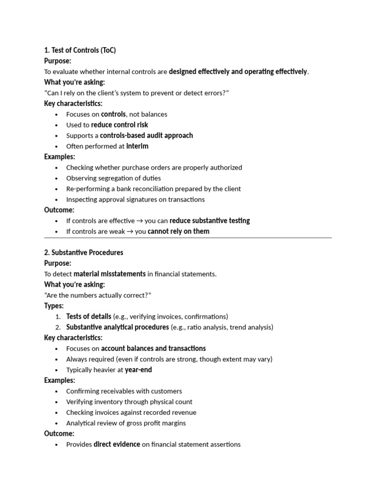 ToC vs Substantive Procedures | PDF | Accounts Payable | Internal Control