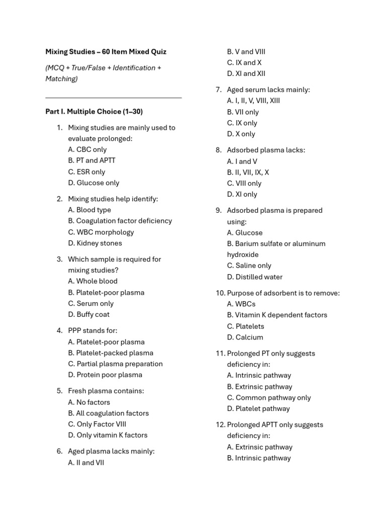 Week 13 Hema2lab Mixing Studies | PDF | Coagulation | Blood Plasma
