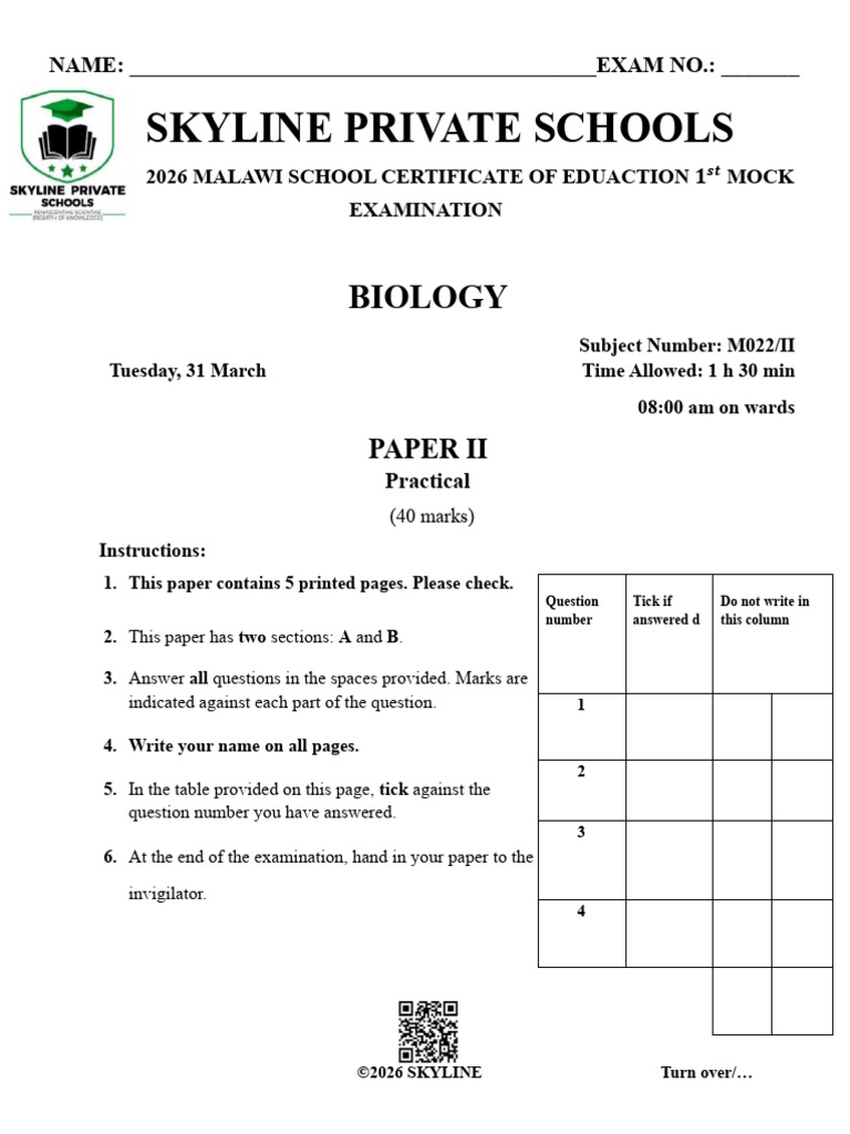 Form 4 Biology Paper II | PDF