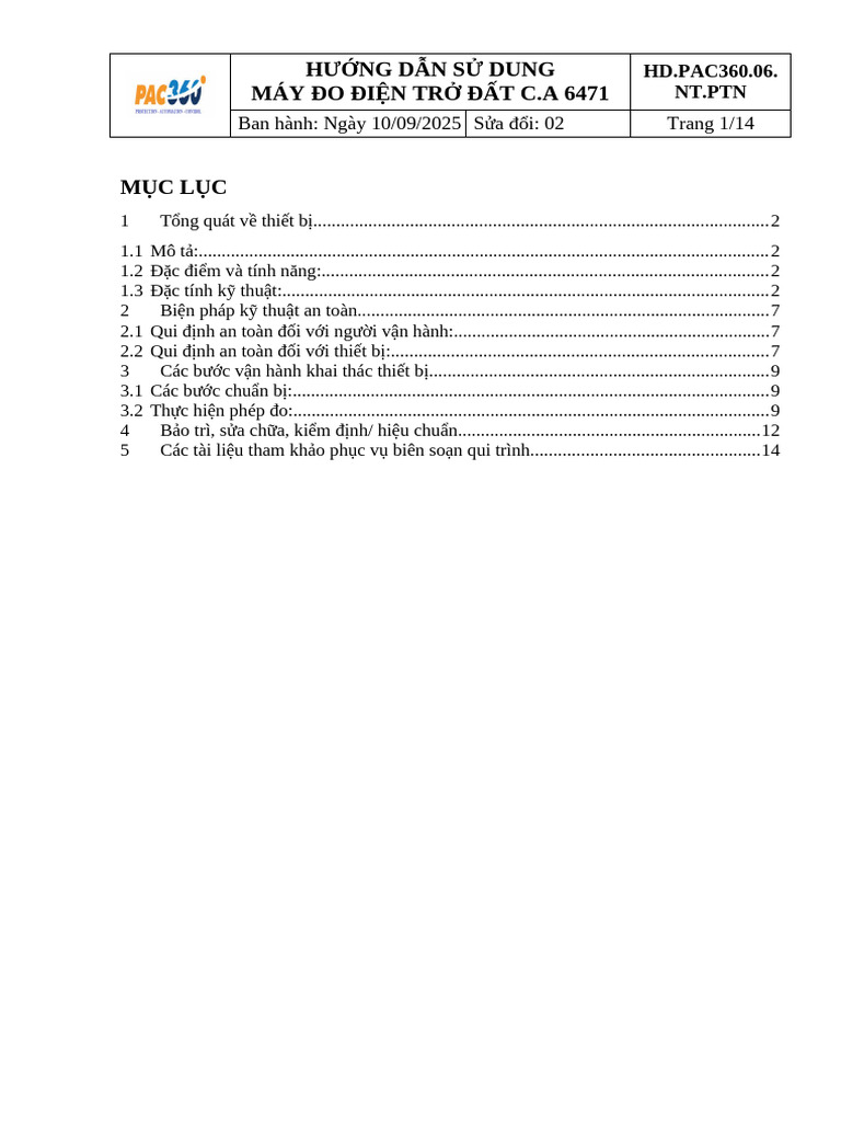 03.Quy Trình Sử Dụng Máy Đo Tiếp Địa CA 6471 | PDF