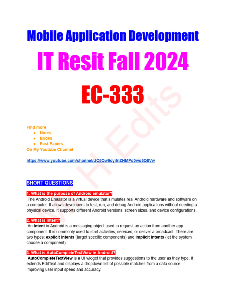 Mobile Application Development IT Resit Fall 2024 | PDF | Mobile App ...