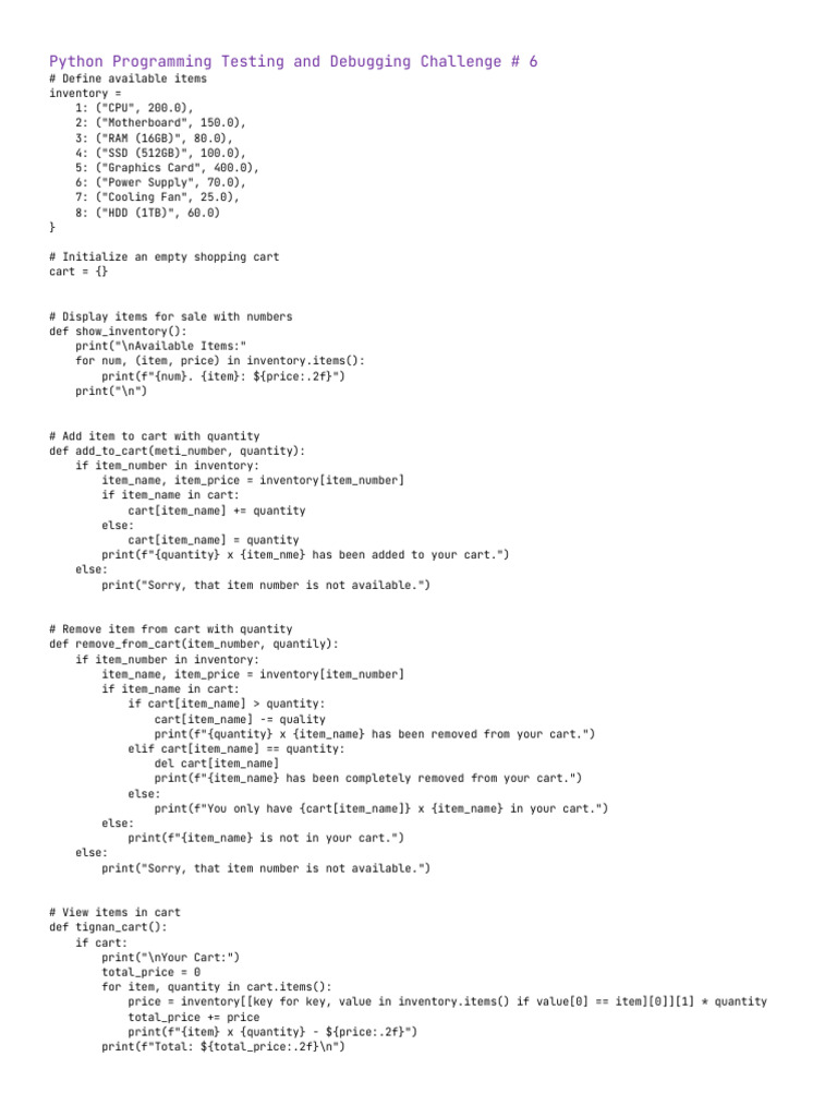 Python Programming Testing and Debugging Challenge 6 Err | PDF | Point ...