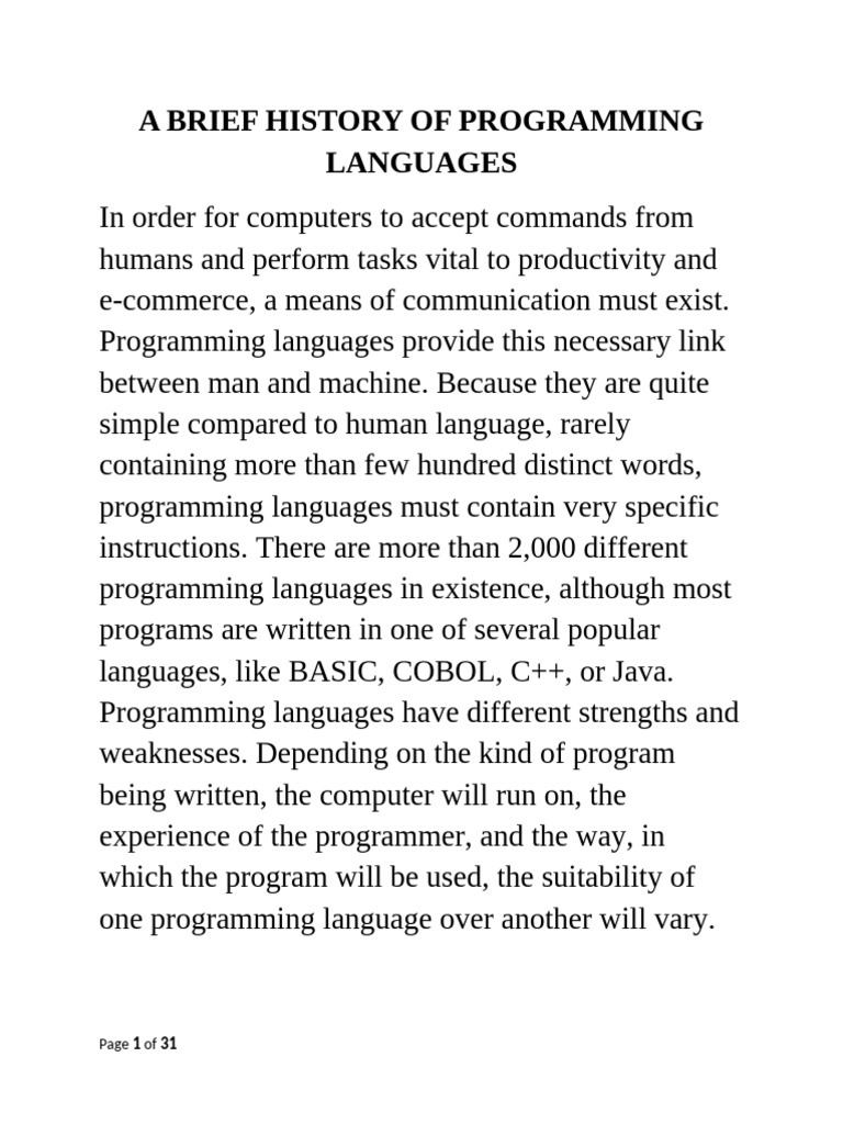 A Brief History of Programming Languages - Copy - Copy | PDF | Computer ...