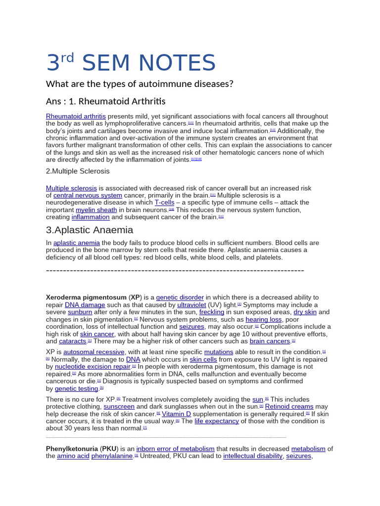 3rd SEM NOTES | PDF | Human Diseases And Disorders | Genetics
