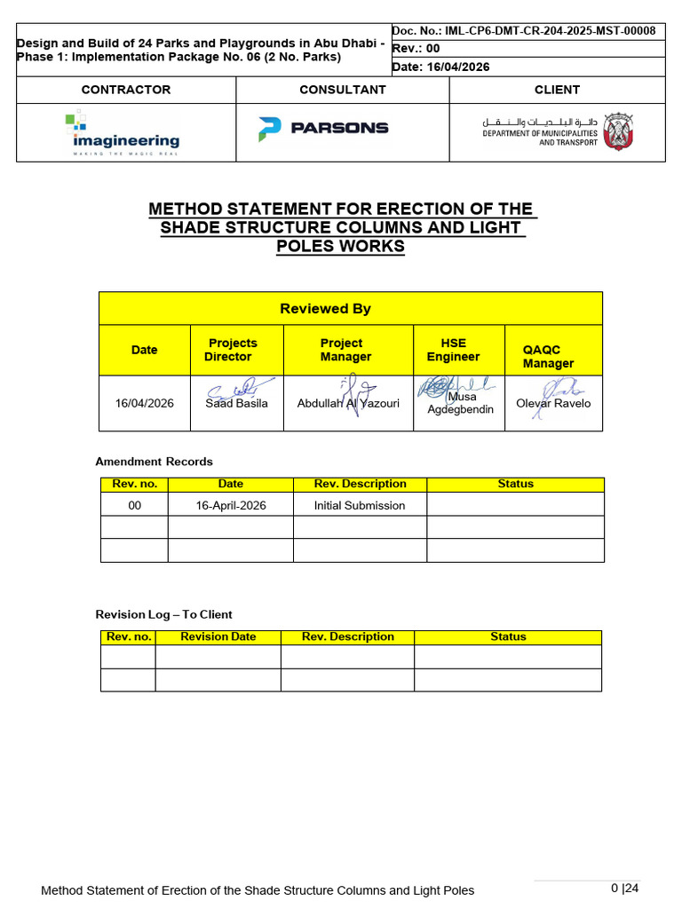 Methods Statment and Risk Assessment for Shade Structure and Light Pole ...
