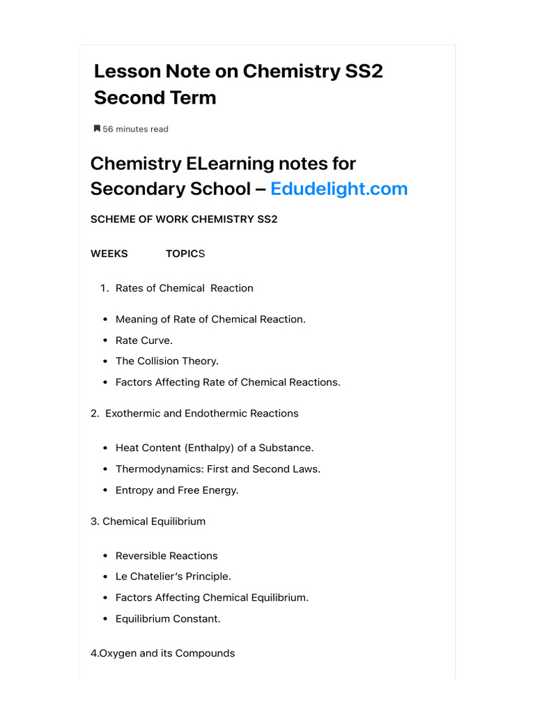 Lesson Note on Chemistry SS2 Second Term - Edudelight.com | PDF ...