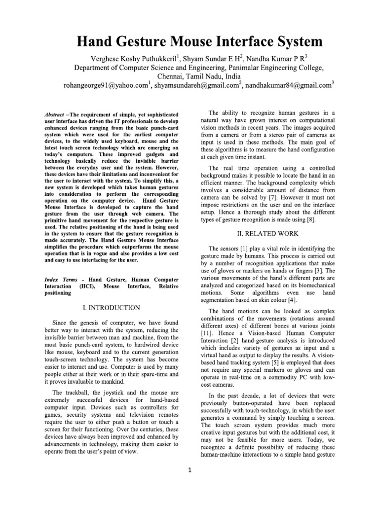 Hand Gesture Mouse Interface System (1) | PDF