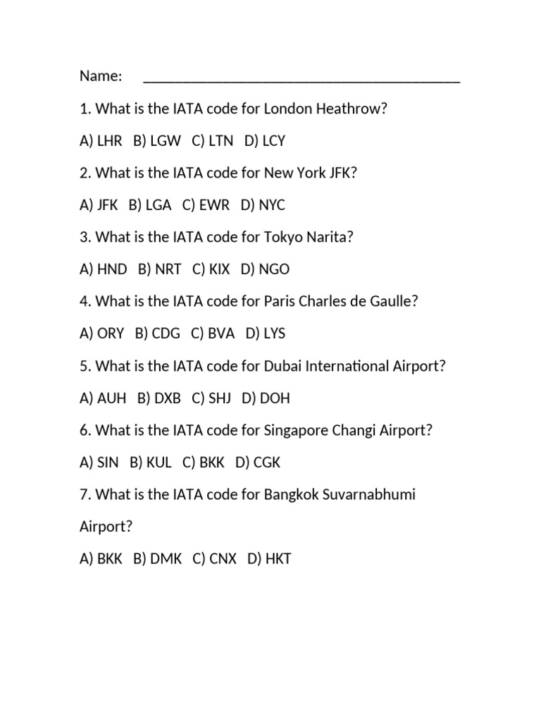 IATA Codes Test 100 Calibri18 | PDF | Naming Conventions | Notation