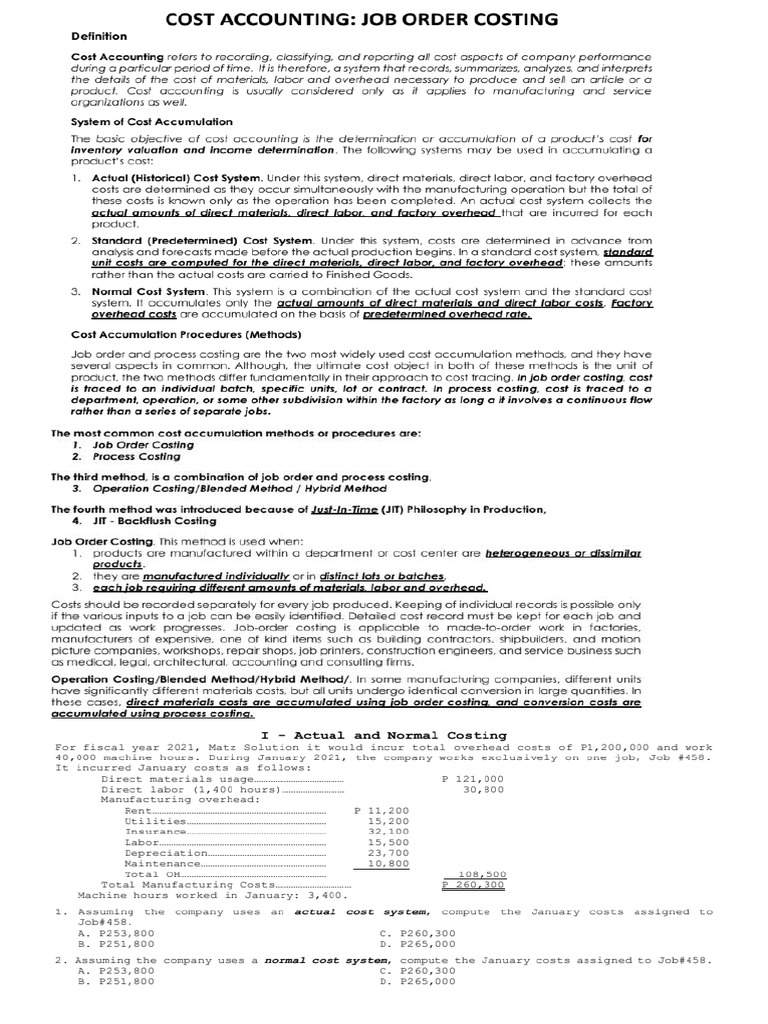 AFAR Review Job Order Costing | PDF