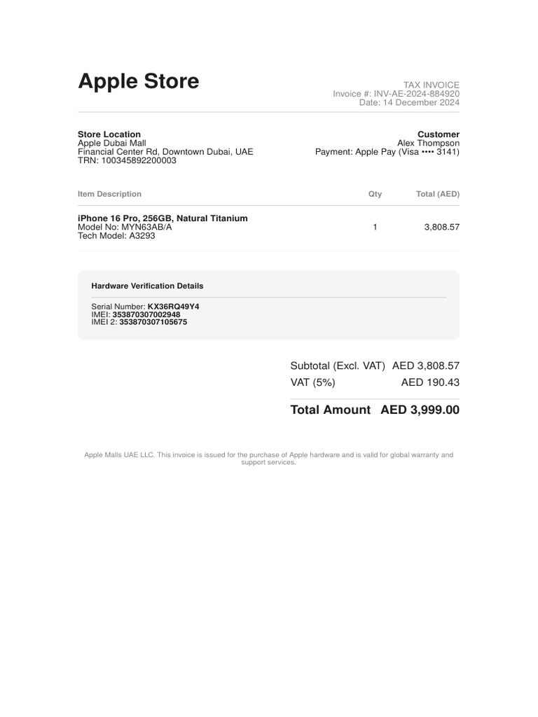 Apple Dubai Mall Official Invoice | PDF