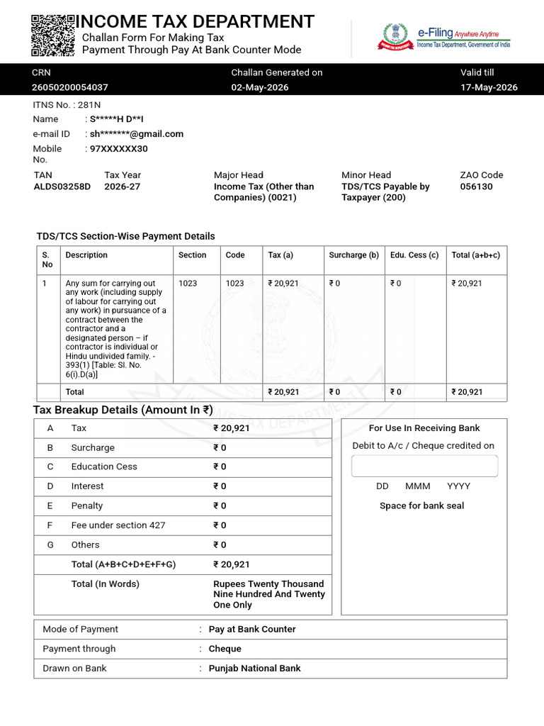 26050200054037_ChallanForm | PDF | Payments | Cheque
