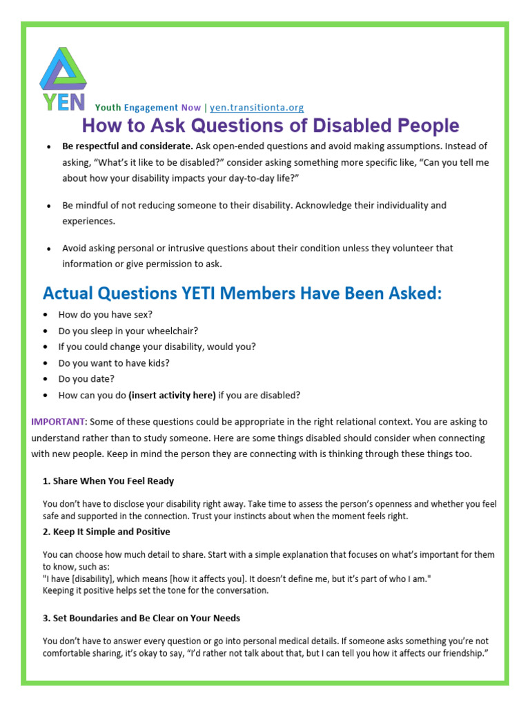 Handout Foundations How to Ask Questions of Disabled People | PDF ...