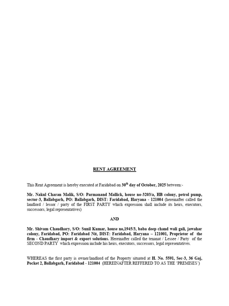 RENT AGREEMENT - Copy (1) | PDF | Lease | Property