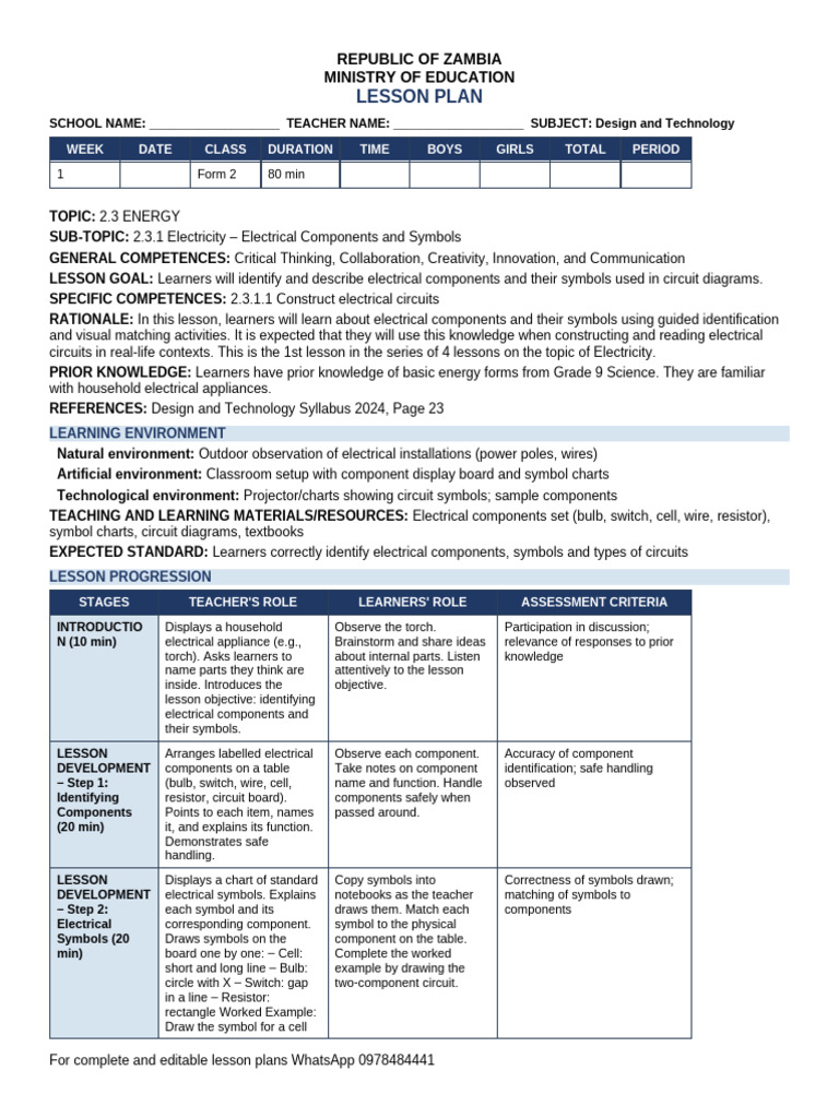 Form2 DT Term2 LessonPlans | PDF | Learning | Lesson Plan