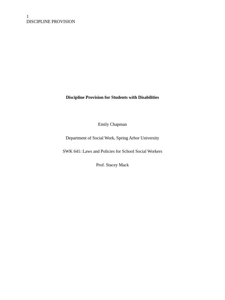 SWK 641 Discipline Provision Paper | PDF | Individualized Education ...