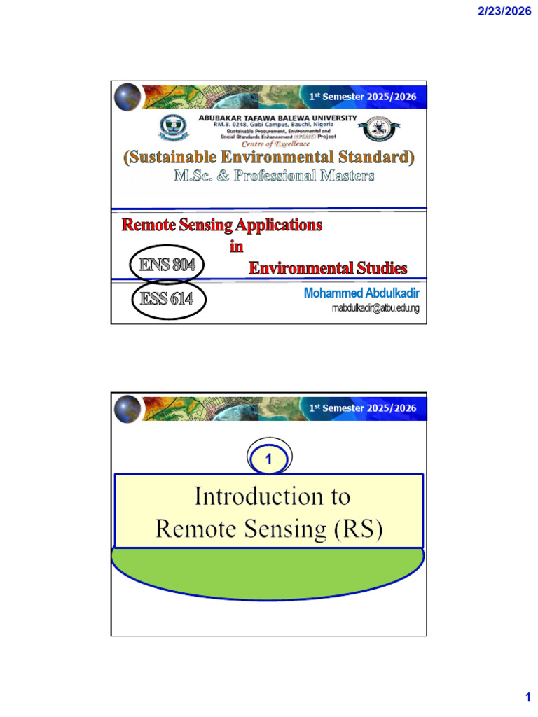 ENS 804 Material 1_2 | PDF | Electromagnetic Radiation | Remote Sensing