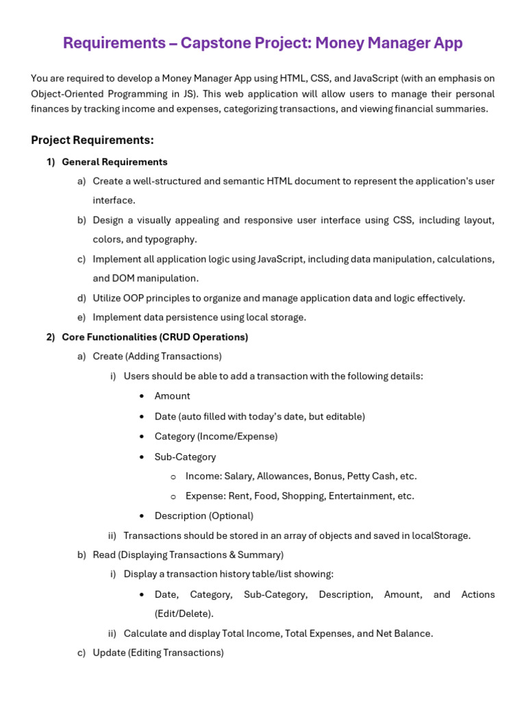 Capstone Project - Money Manager | PDF | Document Object Model | Java ...