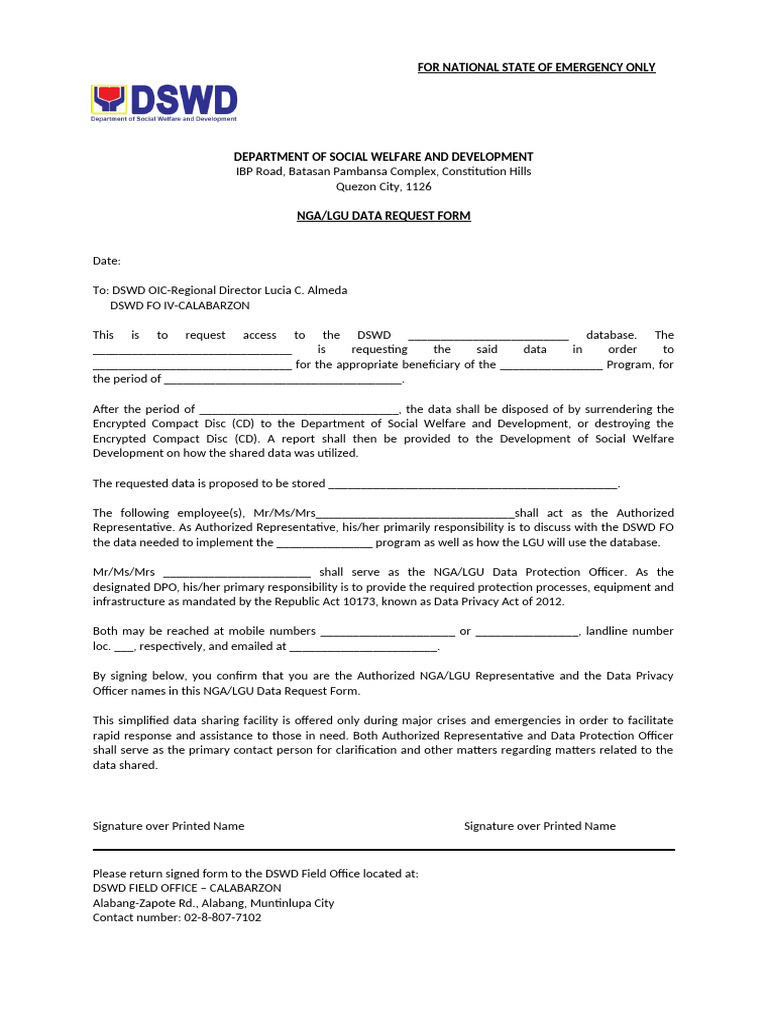 Nga_lgu Data Request Form Template | PDF | Information Technology | Data