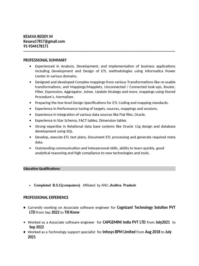 KesavaReddy Informatica Developer | PDF | Databases | Sql