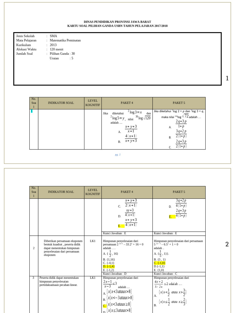 [Ok] Soal USBN Matematika Peminatan (Paket 4 Dan 5) [Www.defantri.com ...