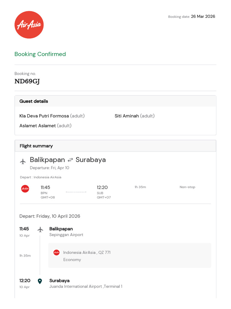 AirAsia Itinerary ND69GJ | PDF