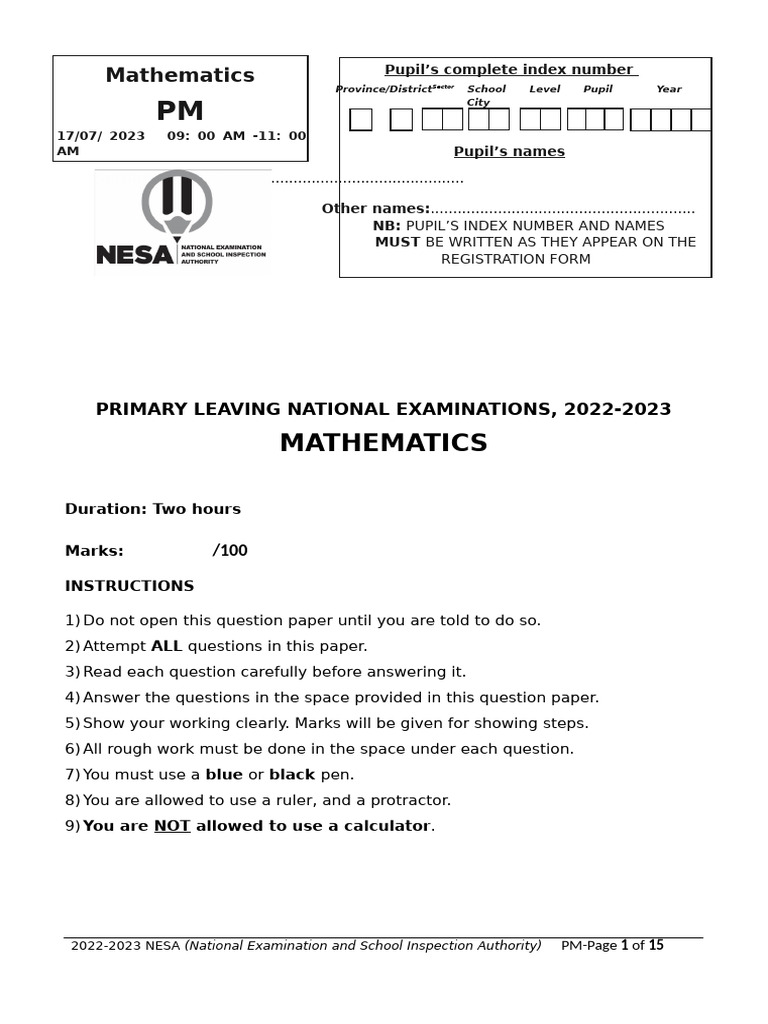 2023 Mathematics Past Paper | PDF | Mathematics