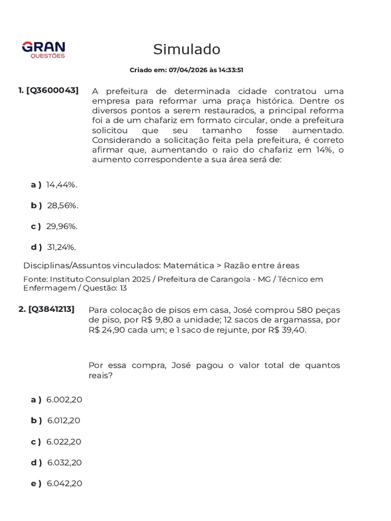 Matemática-Razão Entrea Areas - Incrição e Circunscrição | PDF ...