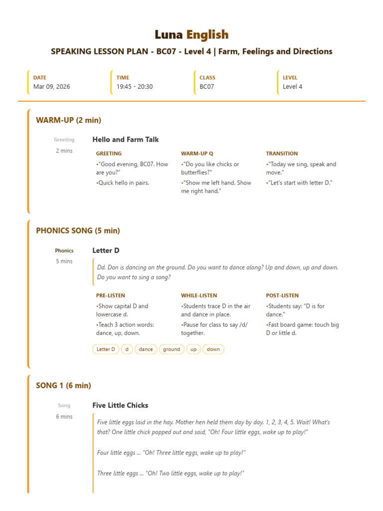 19h45 - 20h30 Lesson Plan - BC07 - Level 4 _ Luna English | PDF