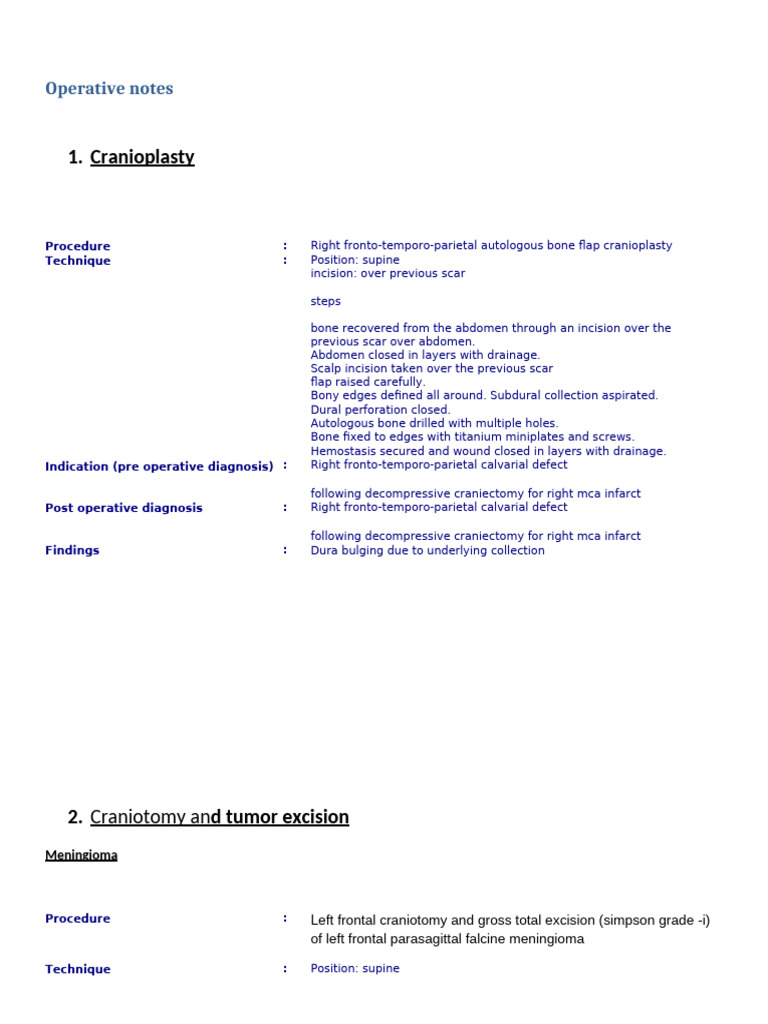 OPERATIVE NOTES | PDF