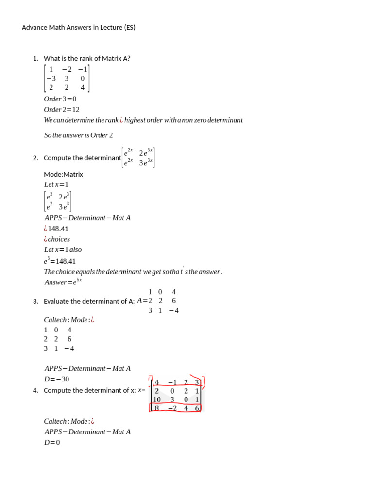 Advance Math Answers in Lecture | PDF | Determinant | Algebra