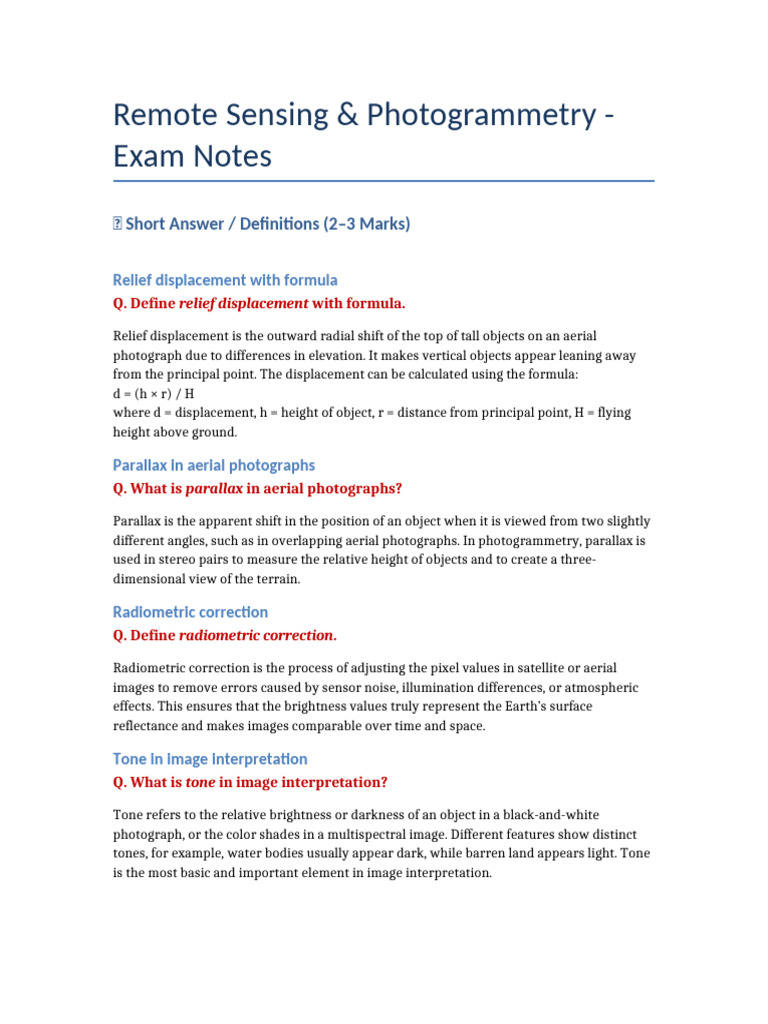Remote Sensing Exam Notes | PDF