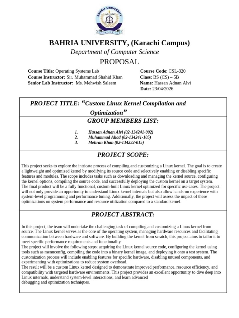 Os Project Proposal f26 | PDF | Kernel (Operating System) | Program ...