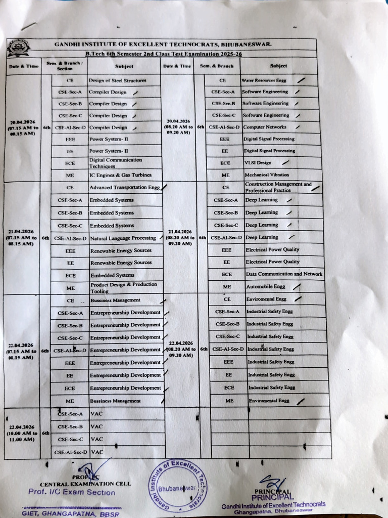 Class Test -2 Exam Schedule | PDF | Electronic Engineering | Electrical ...