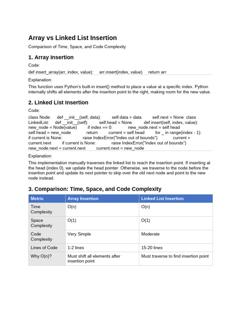 Array vs LinkedList Comparison | PDF | Pointer (Computer Programming ...
