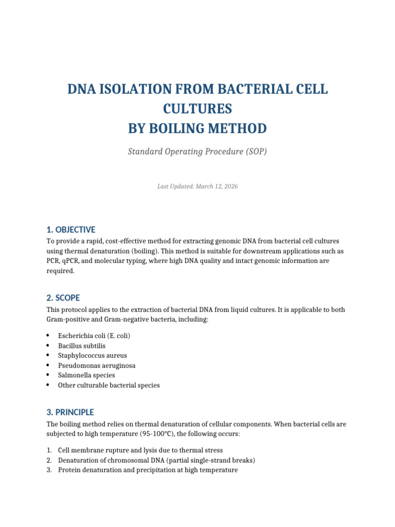 DNA Isolation Bacterial Boiling Protocol | PDF | Polymerase Chain ...