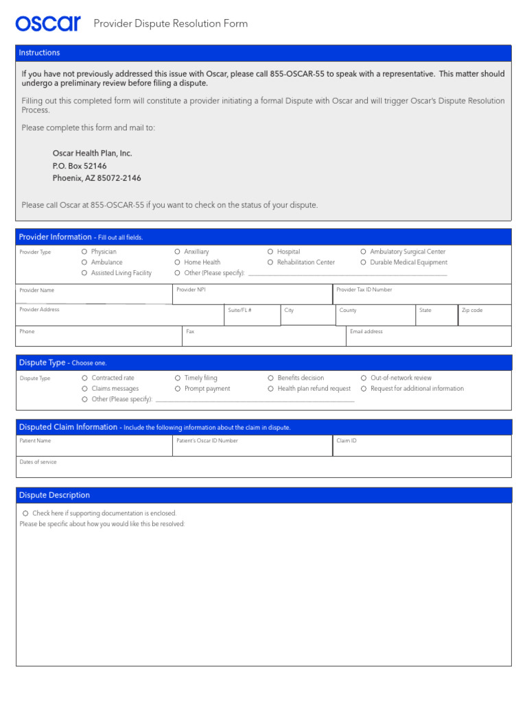 Provider Dispute Form All | PDF | Medicine | Social Programs