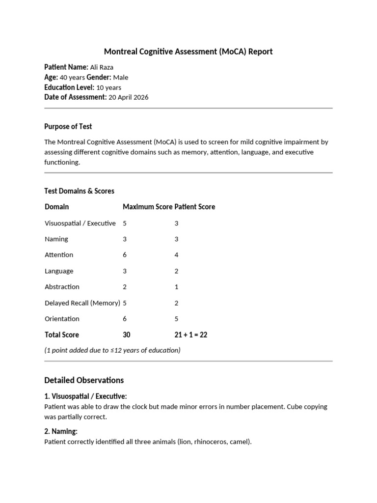 Montreal Cognitive Assessment | PDF