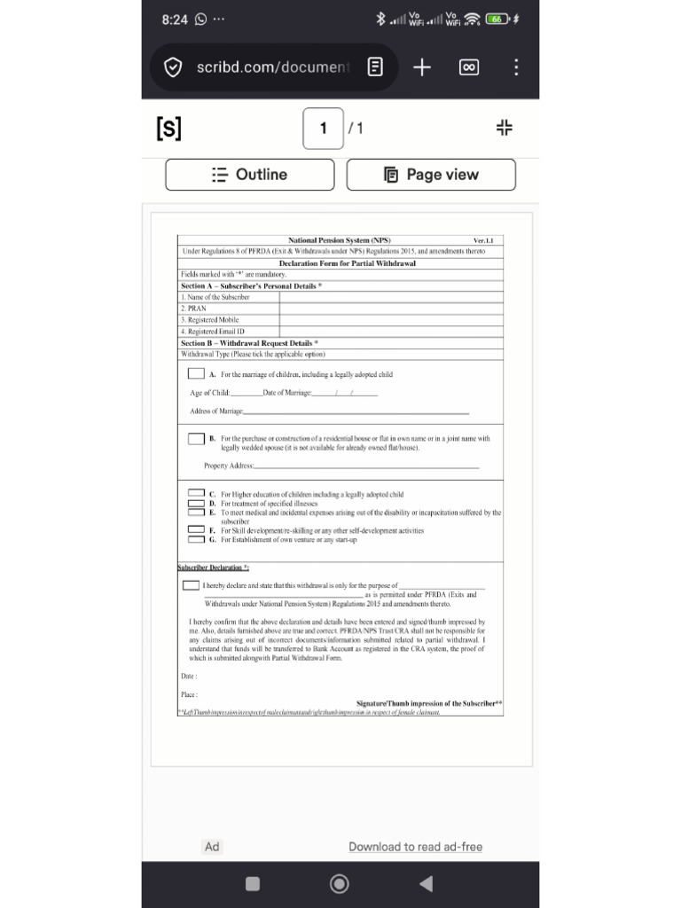 Self Declaration of Partial Withdrawal | PDF