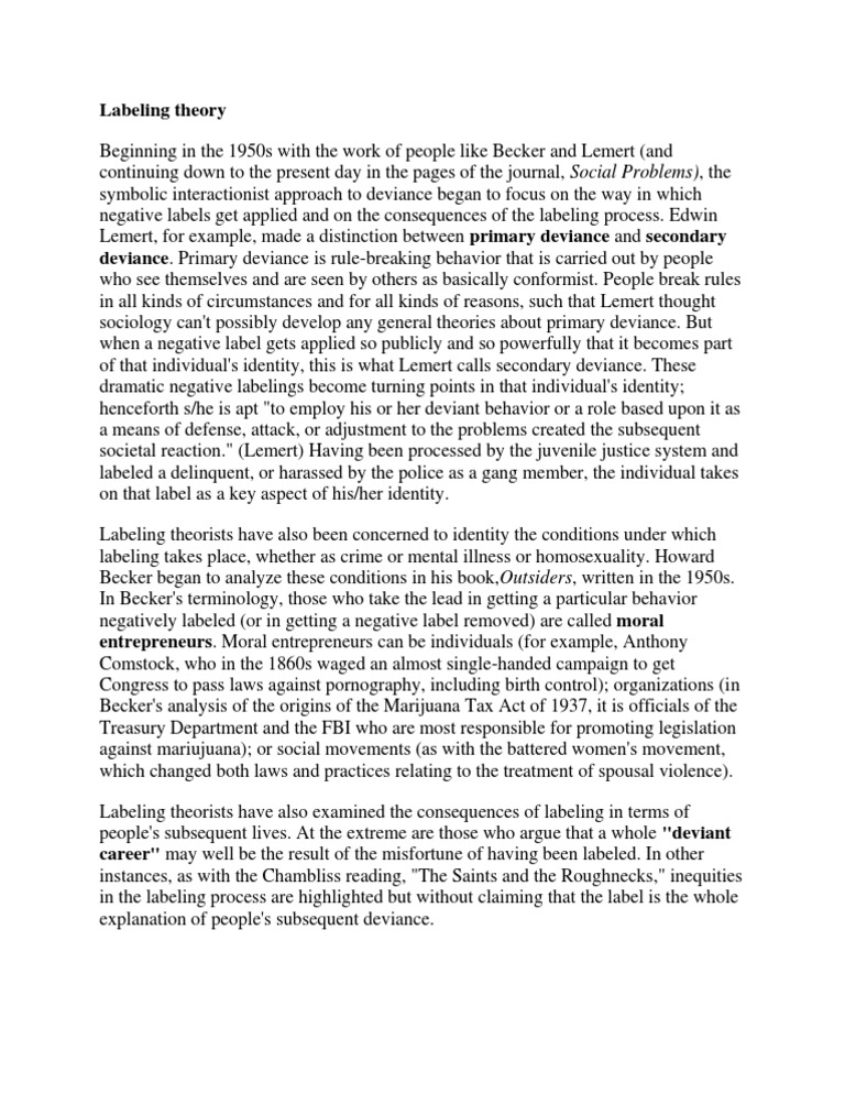 Labeling Theory Deviance (Sociology) Sociological Theories