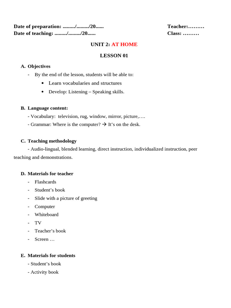 Unit 2 at home lesson 1 done | PDF | Pedagogy | Cognition