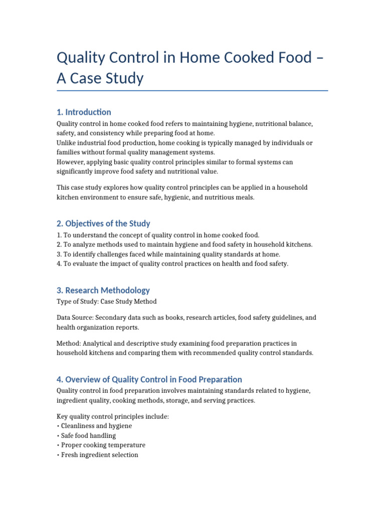 Quality Control Home Cooked Food Case Study | PDF | Cooking | Food Safety