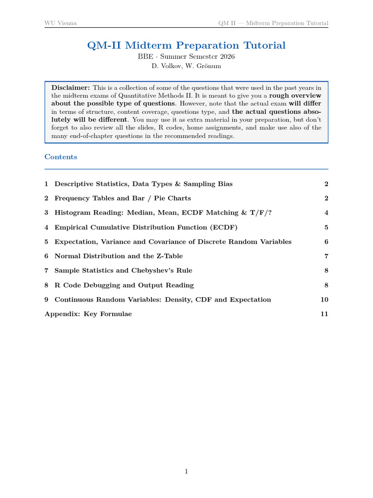 QMII - Tutorial 3 - Midterm Prep (Questions) | PDF | Variance ...